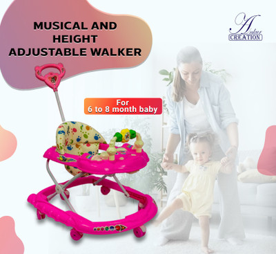 Ankur Creation Musical Activity Walker With Parent Rod(Pink)