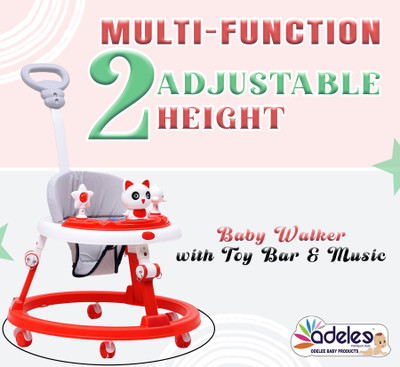 ODELEE Musical Activity Walker With Parent Rod(Red)