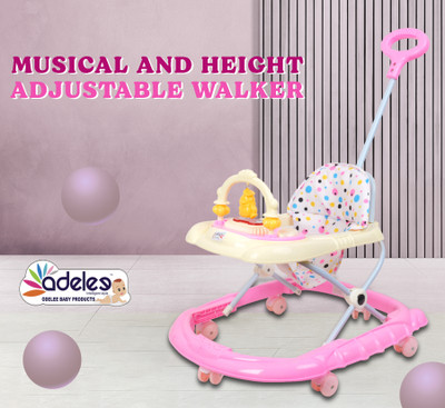 ODELEE Musical Activity Walker With Parent Rod(Pink)