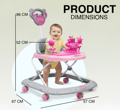 ODELEE Musical Activity Walker With Parent Rod(Grey, Pink)