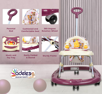ODELEE Musical Activity Walker With Parent Rod(Maroon, Multicolor)
