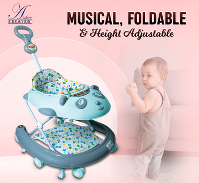 Ankur Creation Musical Activity Walker With Parent Rod(Green, Grey)