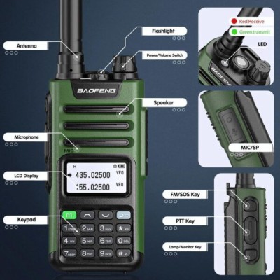 PICSTAR PICSTAR BAOFENG UV13 PRO V1 V2 10W Powerful Type-C Charger Walkie Talkie Dual Band Handheld Ham Two Way Radio Transceiver Walkie Talkie(Black pack of 6)