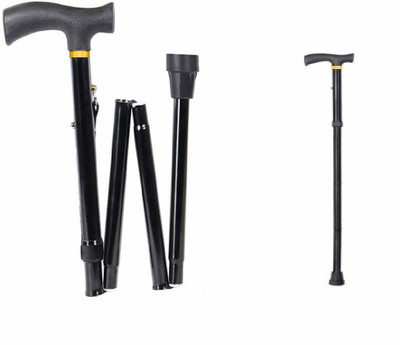 Gumpi Foldable Walking Stick 4 Folding Sections Walking Cane Black Walking Stick