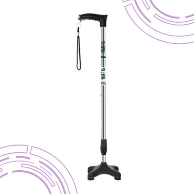 RUNMEX Black PVC Quad Base Walking Stick – Adjustable Height for Elderly Walking Stick