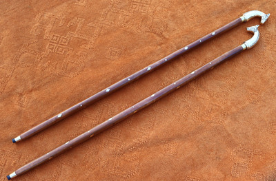 WILD BHALU Antique Horse Brass Golden Handle With Sheesham Wooden 36-Inch Walking Stick