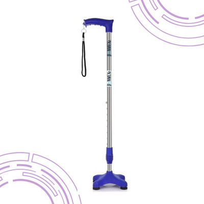 RUNMEX Blue Quad PVC Base Mobility Stick – Height Adjustable Walking Aid Walking Stick