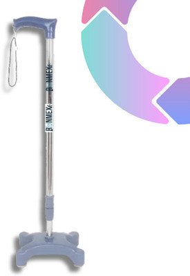 RUNMEX Grey Quad Cane – Ergonomic Handle with 4-Leg W-PVC Base for Extra Support Walking Stick