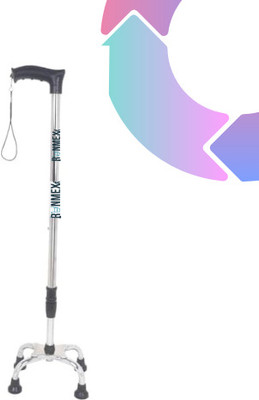 RUNMEX Adjustable Black Quad Walking Stick with Chrome Dori Support Walking Stick