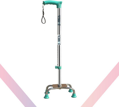 RUNMEX Durable 4-Leg Walking Stick with Broad Base Chrome Dori – Green Finish Walking Stick