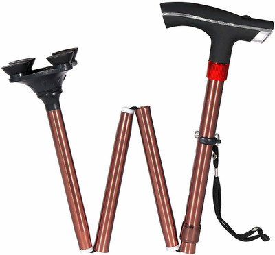 MCP Smart Folding Height Adjustable Walking Stick for Old People with LED Torch Light - 4 Leg Walking Stick