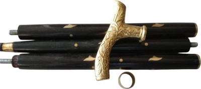 RanaCreation Wooden walking stick in 3 fold black fancy kashmiri handle for old people Walking Stick