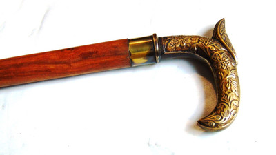 Global Handicrafts handmade antique brass Handle brown wood walking stick three fold Walking Stick