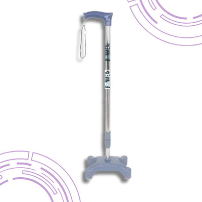 RUNMEX Grey 4-Leg Quad Cane Broad W-PVC Base – Adjustable Walking Stick for Seniors Walking Stick