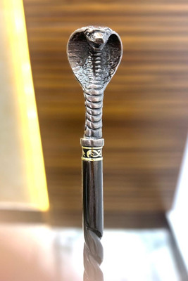 Hithika creation Antique design brass snake with full rassa 3 fold wooden walking stick Walking Stick