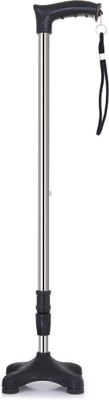 KDS SURGICAL 4 Leg Quadripod Chrome Black Pvc Height Adjustable Men/Women/Old Age People Walking Stick