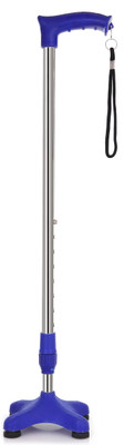 KDS SURGICAL 4 Leg Quadripod Chrome Blue Pvc Height Adjustable Men/Women/Old Age People Walking Stick