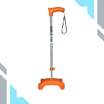 RUNMEX Orange Comfortable Grip Walking Stick – W-PVC Quad Base for Stability Walking Stick