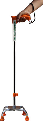 KDS SURGICAL 4 Leg Chrome Dori Orange Height Adjustable Men/Women/Old People Patient Walking Stick