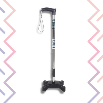 RUNMEX Black Quad Support Walking Stick – W-PVC Base with Adjustable Height Walking Stick
