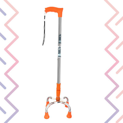 RUNMEX Adjustable Chrome Dori Walking Stick – Orange 4-Leg Support Walking Stick