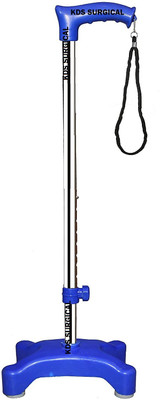KDS SURGICAL 4 Leg Quadripod Chrome Dark Blue Height Adjustable With Support Walking Stick