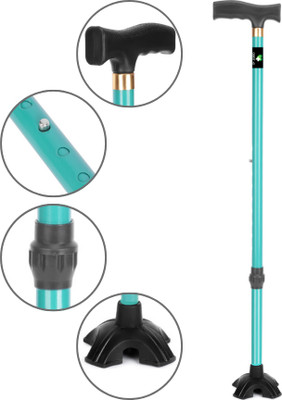 Dr. TORSO Cyan I Quadpod Walking Stick with Self Standing Base and Adjustable Height Walking Stick