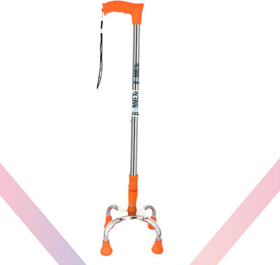 RUNMEX Lightweight Orange 4-Leg Walking Cane with Chrome Dori Base Walking Stick