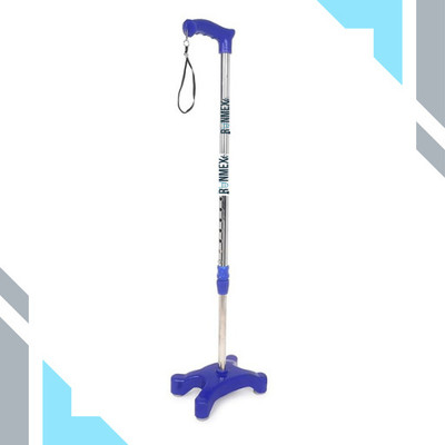 RUNMEX Blue Adjustable Height Quad Cane with Broad W-PVC Base for Safety Walking Stick