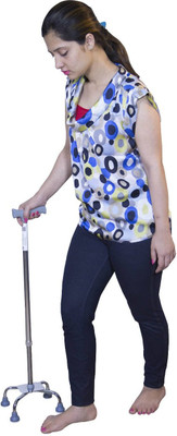 JSB W11 Quadripod Walking Stick for Patients Height Adjustable (Silver) Walking Stick