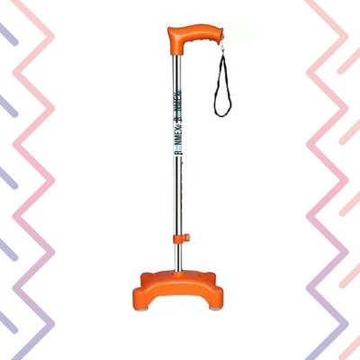 RUNMEX Orange Non-Slip 4-Leg W-PVC Base Walking Stick – Strong Support Walking Stick