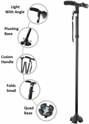 Fulkiza Portable Aluminium Alloy Handle Dependable Professional LED Light Old Man Walking Stick