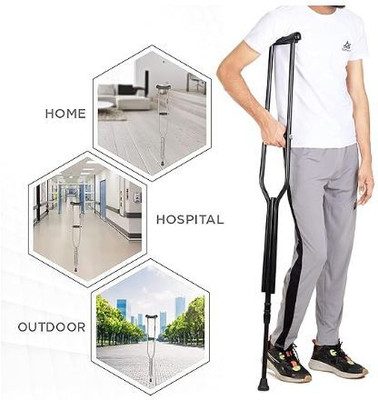 cutfine Height adjustable 1pc Crutches Aluminum, Basakhi for Physical handicape Walking Stick
