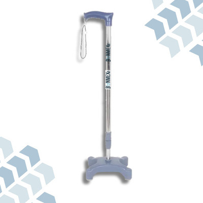 RUNMEX Height Adjustable Grey Quad Cane with 4-Leg W-PVC Base – Non-Slip Walking Aid Walking Stick
