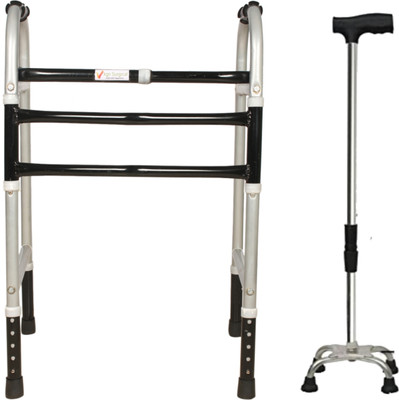 kgn surgical Portable Light Weight Height Adjustable Foldable Walker( COMBO PACK) Walking Stick