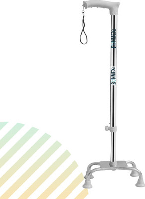 RUNMEX Height Adjustable Quad Walking Stick – Broad Base Chrome Dori, Grey Color Walking Stick