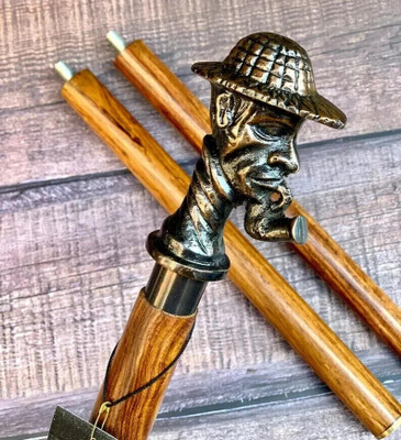 Havens Handicraft Antique Finish Sherlock Holmes Head Handle Victorian Wooden Walking Stick Cane Walking Stick