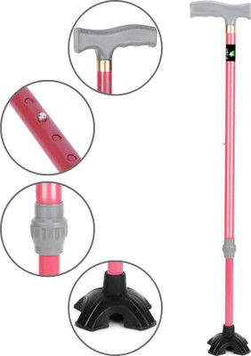 DR DOC Pink Quadpod Walking Stick with Self Standing Base and Adjustable Height Walking Walking Stick