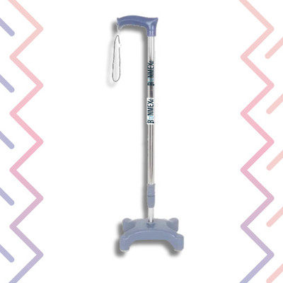 RUNMEX Grey Quad Cane – Ergonomic Handle with 4-Leg WPVC Base for Extra Support Walking Stick