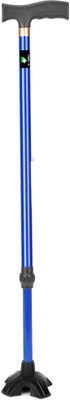 Dr. TORSO Classic Blue Rubber base Walking Stick with Adjustable Height Walking Stick