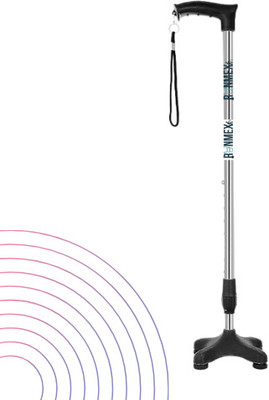 RUNMEX Black Quad Support Walking Stick – PVC Base with Adjustable Height Walking Stick