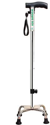 KDS SURGICAL 4 Leg Crome Hand Dori Height Adjustable Men/Women/Old Age People Patient Walking Stick