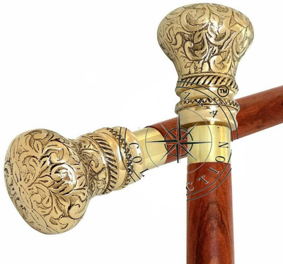 ShaniyaHub Brass Vintage Head Design Wooden Foldable Walking Stick Men/Women-Z20 Walking Stick