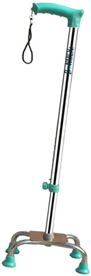 RUNMEX Anti-Slip 4 leg Sea Green Chrome Dori LightWeight & Adjustable for Comfort - Walking Stick