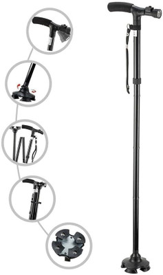 PIXNA Folding Cane with Led Light- Non-Slip Grip Handle Walking Stick
