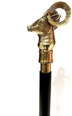 Calvin handicrafts Antique 3 fold Designer Brass Goat Handle Style Wooden Folding Walking Stick