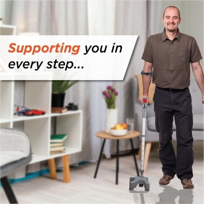 EXCLIQ Elbow Crutch Quadripod Base With Height Adjustable & Movable Elbow Support Walking Stick