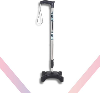 RUNMEX Black WPVC Base Walking Stick – Non-Slip 4-Leg Adjustable Mobility Aid Walking Stick