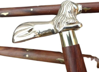 ForestCrafts Lion face brass and solid wood rare Walking Stick