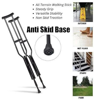 cutfine Adjustable 2pcs Crutches Aluminum, Basakhi for Physical handicape Walking Stick